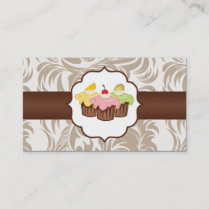Tan & Brown Floral Cup Cake Bakery Business Card Visitenkarte