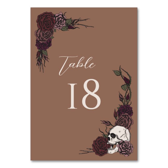 Tan Brown Gothic Wedding Table Number Card Tischnummer (Vorderseite)