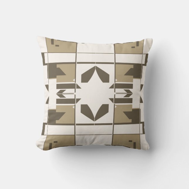 Tan Brown Off-White Mediterranean Checkerboard Kissen (Vorderseite)
