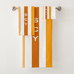 Tan Brown Orange Vertikal Stripes Monogramm Badhandtuch Set