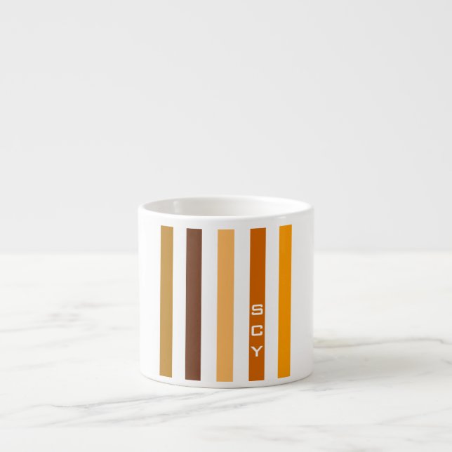 Tan Brown Orange Vertikal Stripes Monogramm Espressotasse (Vorderseite)