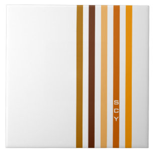 Tan Brown Orange Vertikal Stripes Monogramm Fliese