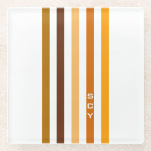 Tan Brown Orange Vertikal Stripes Monogramm Glasuntersetzer