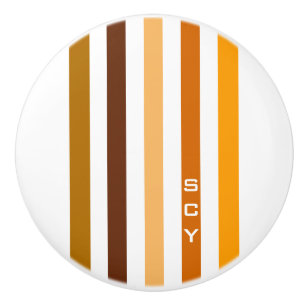 Tan Brown Orange Vertikal Stripes Monogramm Keramikknauf