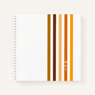 Tan Brown Orange Vertikal Stripes Monogramm Notizbuch