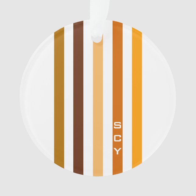 Tan Brown Orange Vertikal Stripes Monogramm Ornament (Vorderseite)