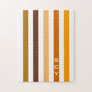 Tan Brown Orange Vertikal Stripes Monogramm Puzzle