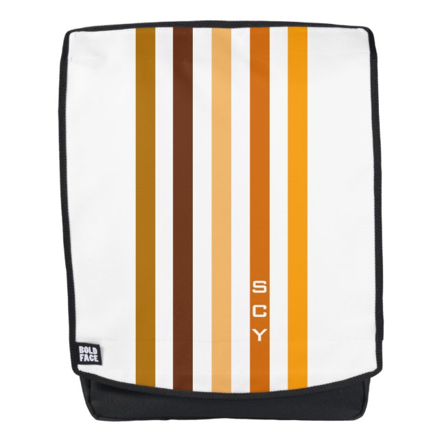 Tan Brown Orange Vertikal Stripes Monogramm Rucksack (Vorderseite)