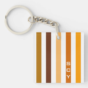 Tan Brown Orange Vertikal Stripes Monogramm Schlüsselanhänger