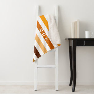 Tan Brown Orange Vertikal Stripes Monogramm Sherpadecke