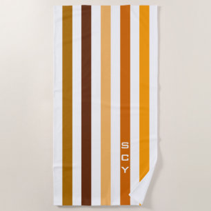 Tan Brown Orange Vertikal Stripes Monogramm Strandtuch