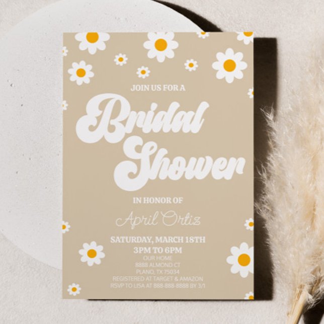 Tan Brown Retro Daisy Flower Bridal Shower Einladung (Von Creator hochgeladen)