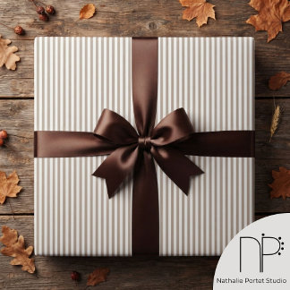 Tan Brown und White Thin Striping Geschenkpapier