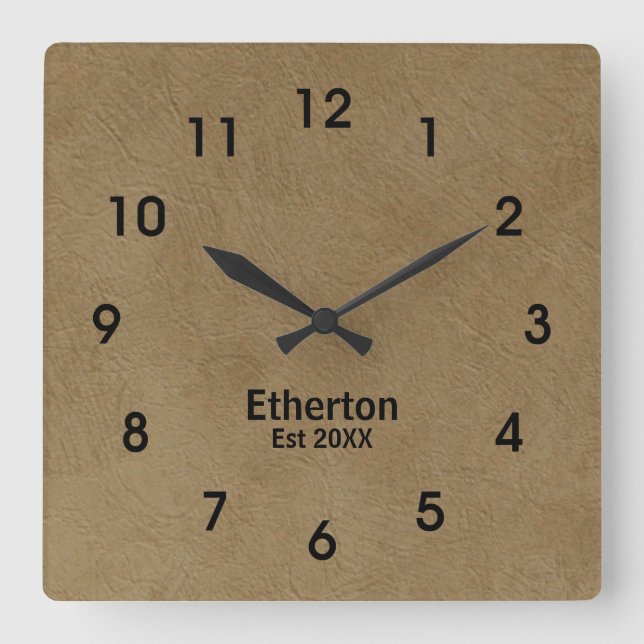 Tan Brushed Stucco Print Pattern Acryluhr Quadratische Wanduhr (Vorderseite)