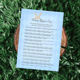 Tan Bunny Blue Raute Kinderzimmer Rhymes Game Einladung