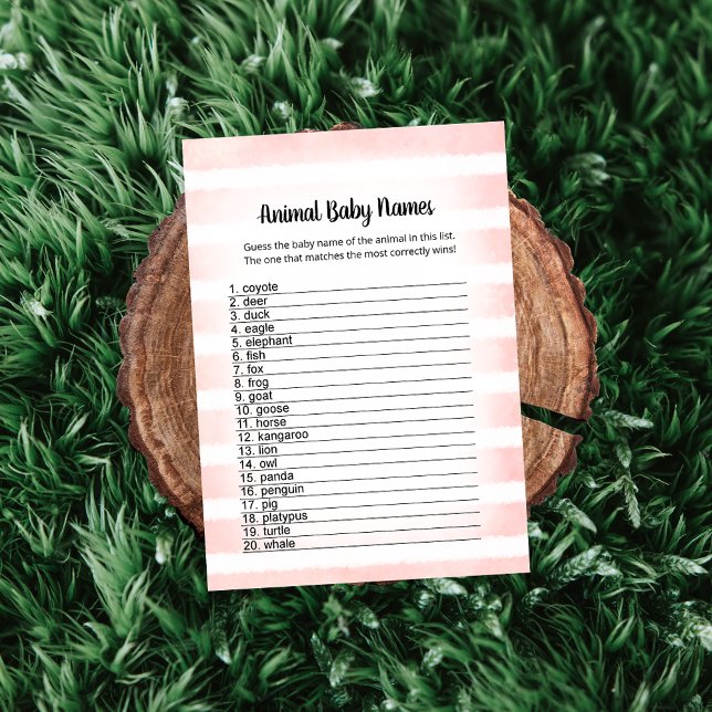 Tan Bunny Pink Animal Baby Names Game Card Einladung (Von Creator hochgeladen)