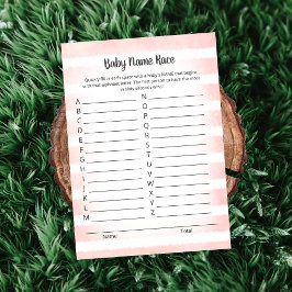 Tan Bunny Pink Baby Name Race Game Card Einladung