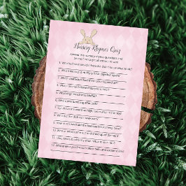 Tan Bunny Pink Raute Kinderzimmer Rhymes Game Einladung