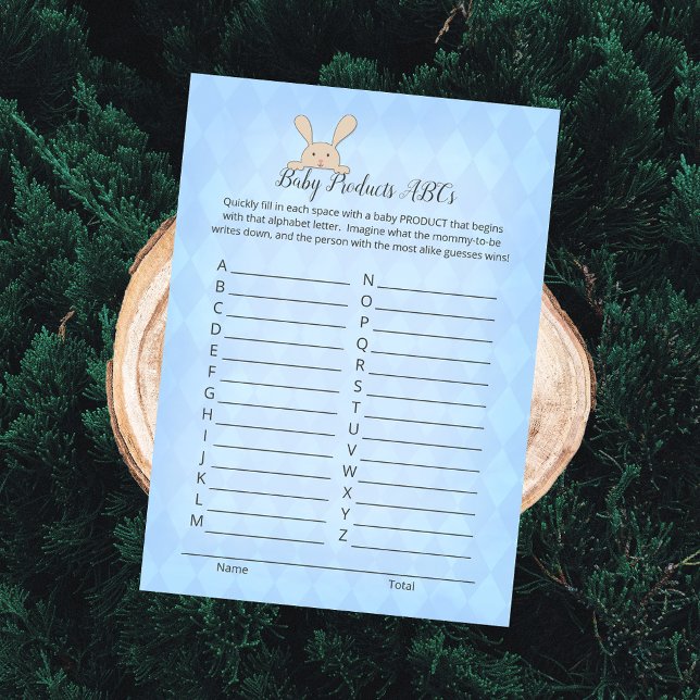 Tan Bunny Rabbit Blue Raute Baby Products Game Einladung (Von Creator hochgeladen)