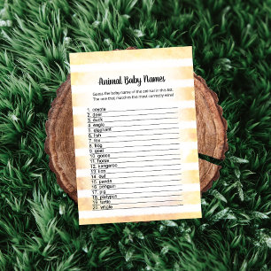 Tan Bunny Yellow Animal Baby Names Game Card Einladung