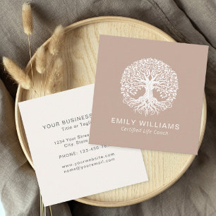 Tan Celtic Tree of Life Coach Quadratische Visitenkarte