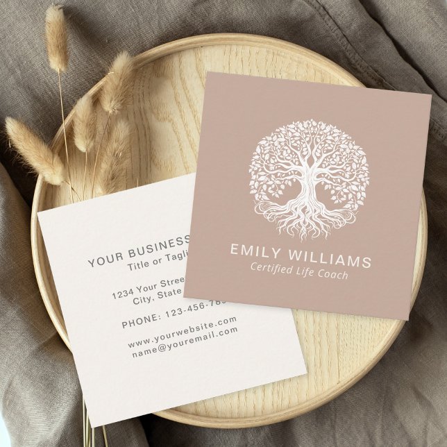 Tan Celtic Tree of Life Coach Quadratische Visitenkarte (Von Creator hochgeladen)