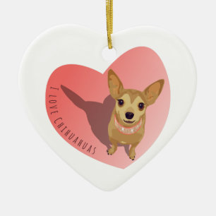 Tan Chihuahua im rautenrosa Halsband im Herzen Keramikornament