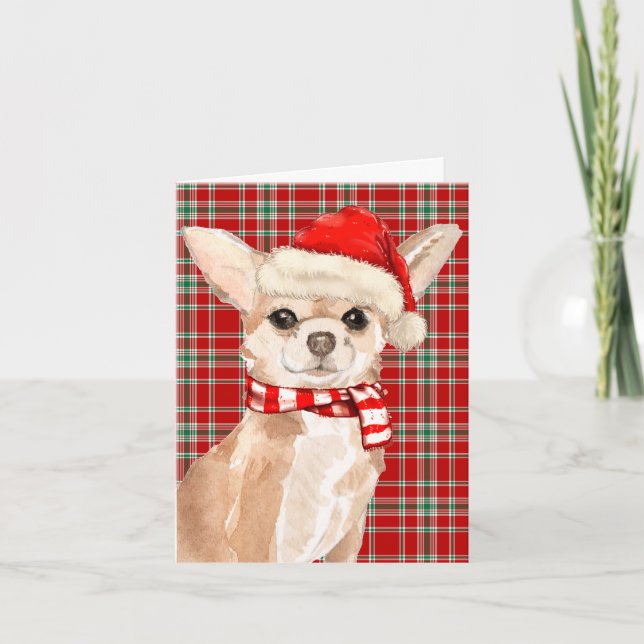 Tan Chihuahua und Karierte Rote Weihnachten (Vorderseite)