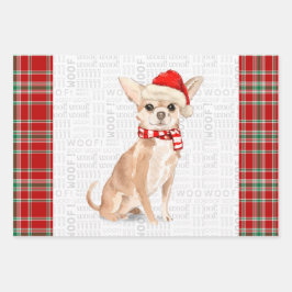 Tan Chihuahua Weihnachtshund Kariert Geschenkpapier Set