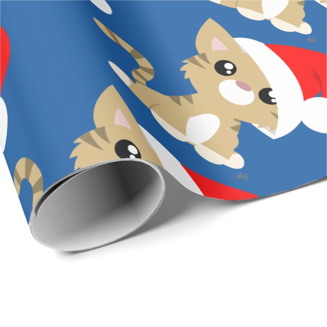 Tan Christmas Kitty Wrapping Paper Geschenkpapier (Rolleneckpunkt)