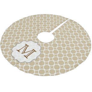 Tan Circle Polka Dot Monogram, Initial Tree Skirt Polyester Weihnachtsbaumdecke