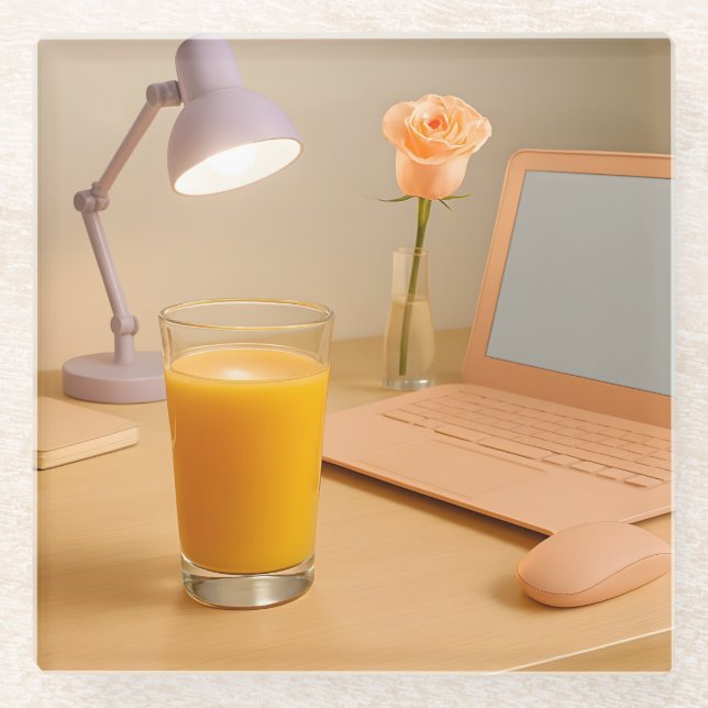 Tan Computer Peach Rose Glass Untersetzer (Vorderseite)