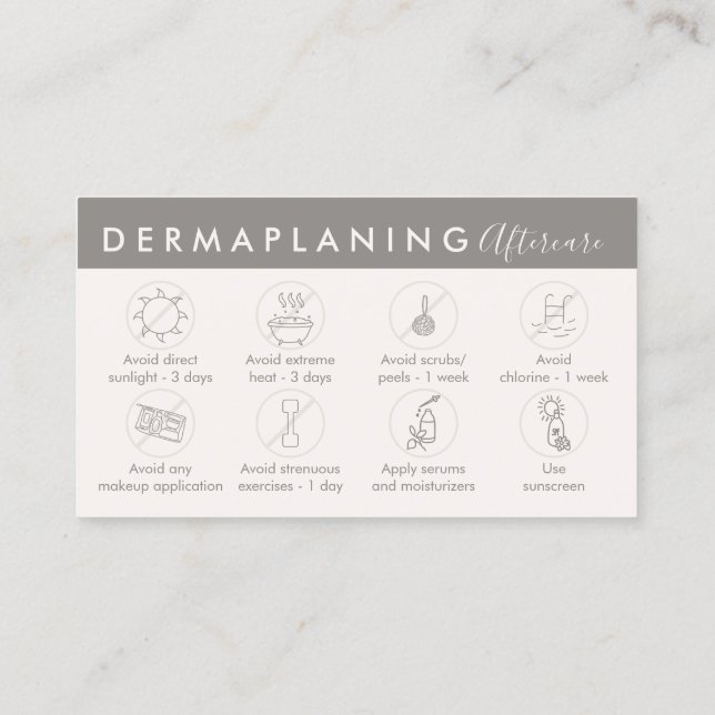 Tan Cream Dermaplaning Aftercare Post Instructions Visitenkarte (Rückseite)