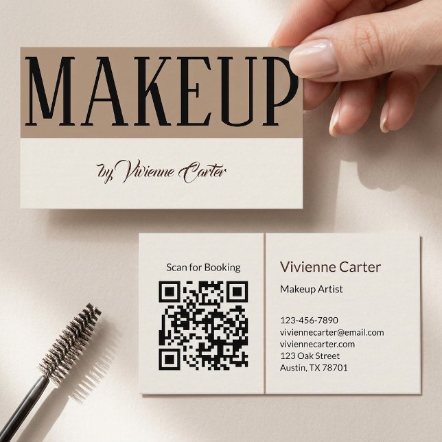 Tan Cream Makeup Artist Salon QR-Code Visitenkarte (Tan Cream Makeup Artist Salon QR Code Business Card)