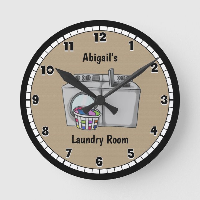 Tan Custom Wäsche Room Runde Wanduhr (Vorderseite)