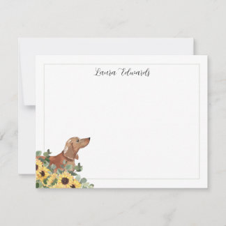 Tan Dachshund Sunflower Eucalyptus Personalized Mitteilungskarte