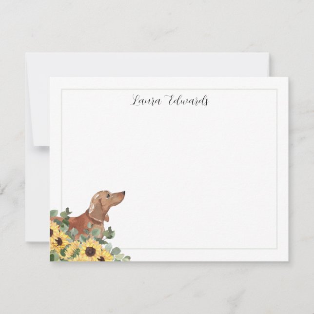 Tan Dachshund Sunflower Eucalyptus Personalized Mitteilungskarte (Vorderseite)