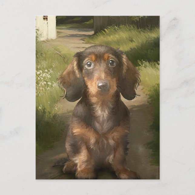 Tan Dackel Brown Dog Lover Oil Painting Country Postkarte (Vorderseite)