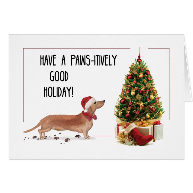 Tan Dackel Funny Christmas Dog mit Baum (Vorderseite (Horizontal))