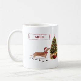 Tan Dackel Funny Christmas Dog mit Baum Kaffeetasse
