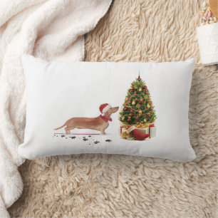 Tan Dackel Funny Christmas Dog mit Baum Lendenkissen