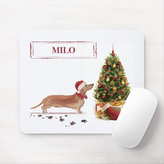 Tan Dackel Funny Christmas Dog mit Baum Mousepad (Mit Mouse)