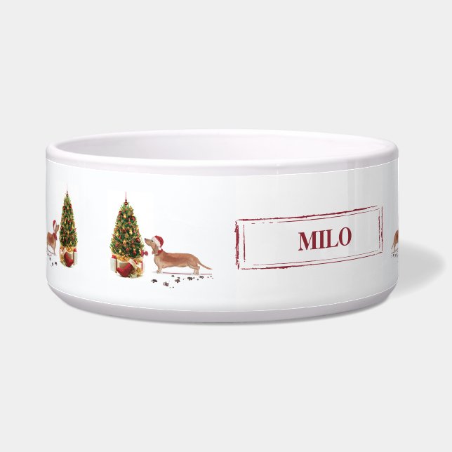Tan Dackel Funny Christmas Dog mit Baum Napf (Links)