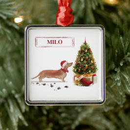 Tan Dackel Funny Christmas Dog mit Baum Ornament Aus Metall
