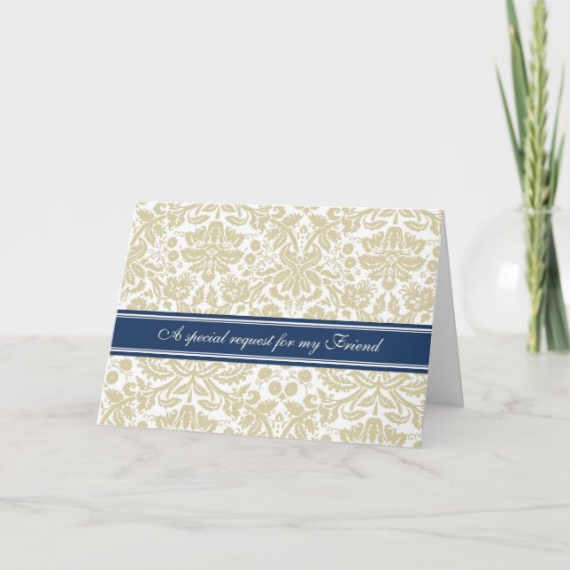 Tan Damask Friend Bridesmaid Einladungskarte (Vorderseite)