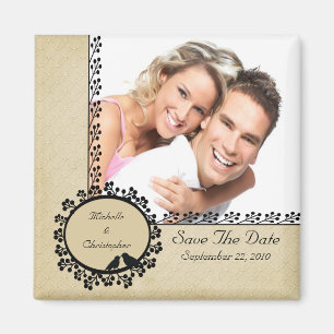 Tan Damask Love Birds Foto Speichern das Date Magn Magnet