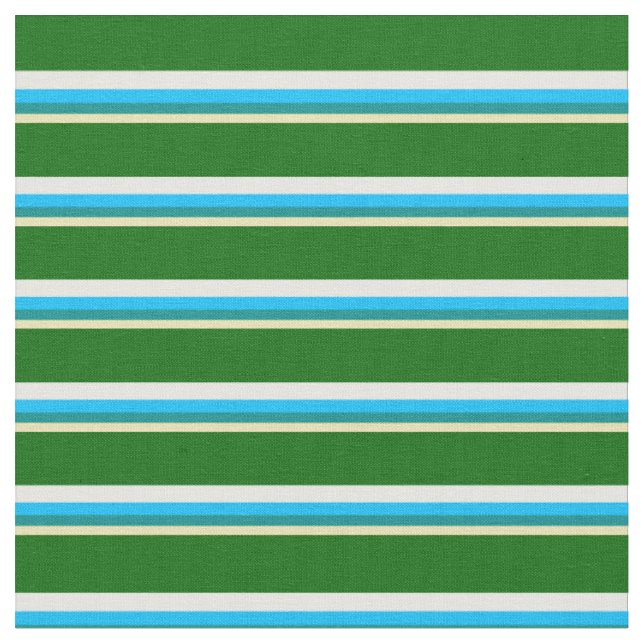 Tan, Dark Cyan, Deep Sky Blue, White & Dark Green Stoff (Nahaufnahme)