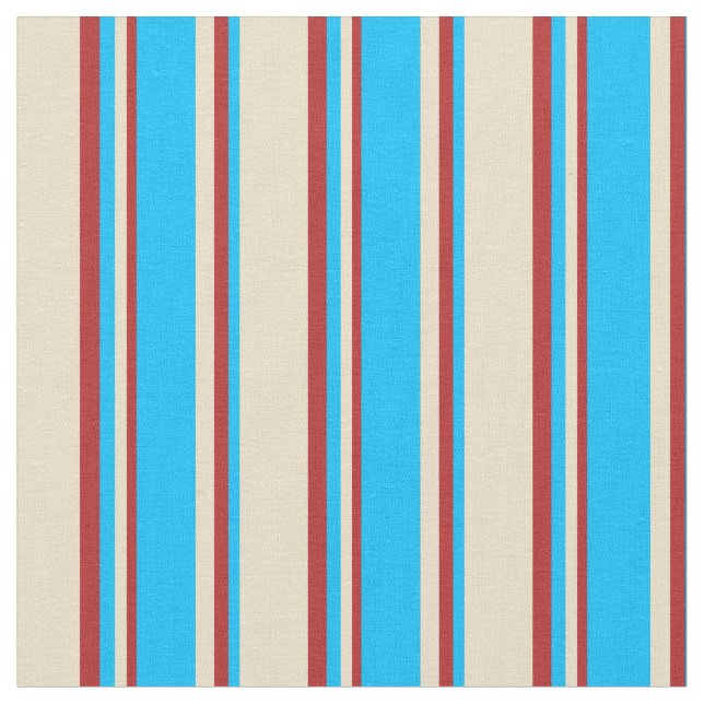 Tan, Deep Sky Blue & Red Muster der Streifen Stoff (Nahaufnahme)
