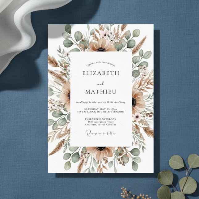 Tan Desert Pampas Boho Wedding Einladung (Von Creator hochgeladen)