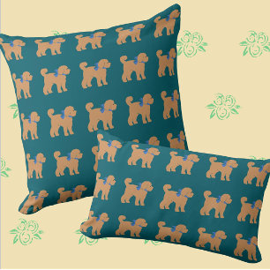 Tan Doodle Dog Dark Blue Green Kissen